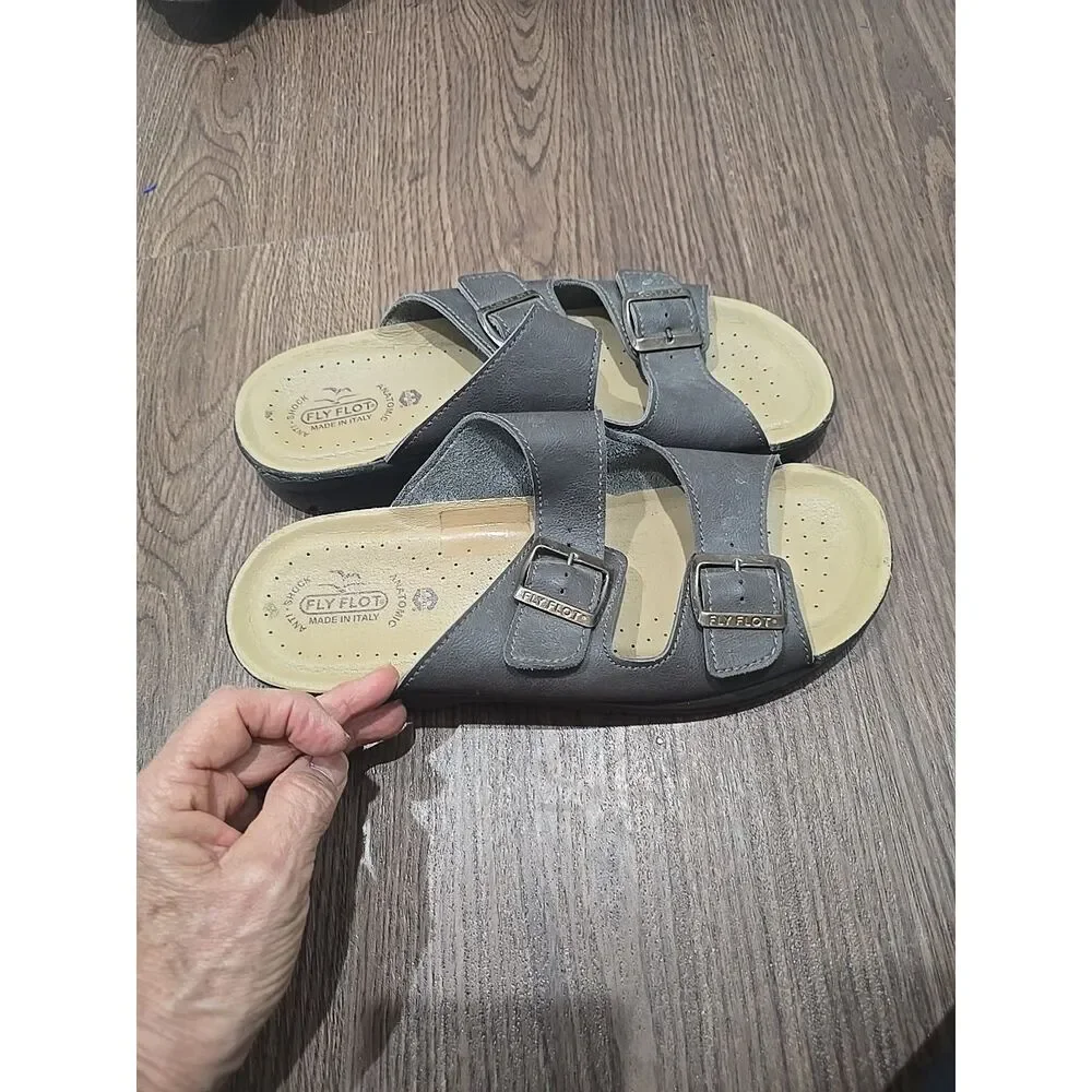 Mens Fly Flot Anatomic Brown Leather Two Strap Buckle Sandals‎ Size 44/ 11.5
